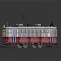 Model Tram With Snow Covered Top Red And Beige Body Blue Windows And Trolley Pole