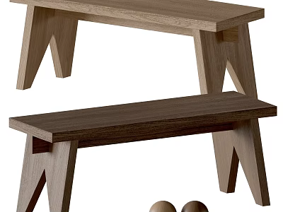 Modern Wooden Stools With Light Dark Wood Tones And Simple Solid Structure 3d model