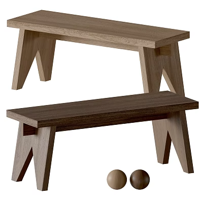 Modern Wooden Stools With Light Dark Wood Tones And Simple Solid Structure 3d model