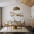 Bright Private Dining Room With Wooden Table Chairs Pendant Light Wing Decor And Large Window