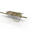 Old Wooden Sled With Worn Planks And Rope Handles On White Background