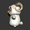 Cute Cartoon Sheep Character With White Curly Wool And Brown Horns