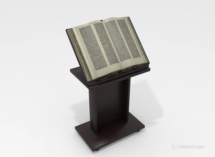 Dark Wooden Functional Table with Open Book for Reading 3d model 