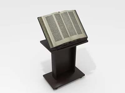 Dark Wooden Functional Table with Open Book for Reading 3d model