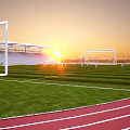 Modern School Sports Complex With Football Field Grandstand Running Track And Sunset View