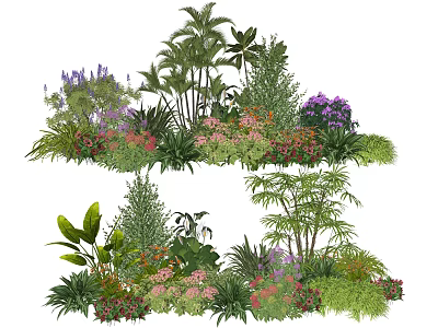 Diverse Plant Combination Featuring Tropical Leaves Colorful Blooms And Green Foliage 3d model
