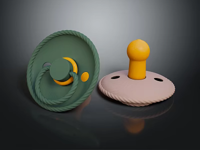 Colorful Baby Teething Toys With Green Rope Yellow Crescent And Pink Base Design 3d model