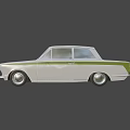 Classic White Vintage Sedan With Green Stripe And Retro Exterior Design