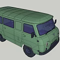 Detailed Green Van 3D Model Featuring Curved Roof And Side Windows