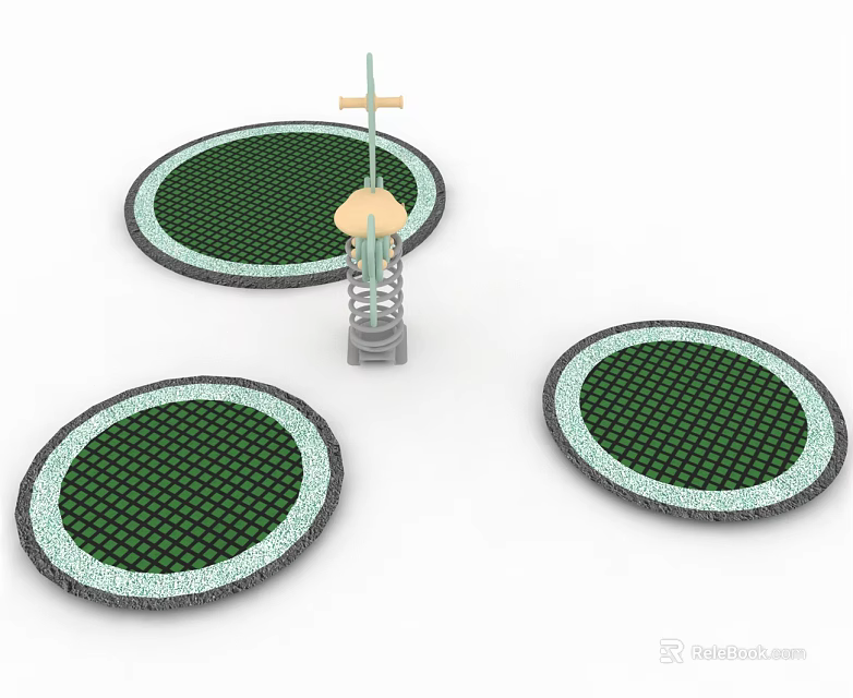 Swing Door With Round Green Mats And Spring Mechanism For Home Use 3d model 