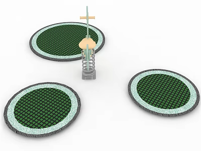 Swing Door With Round Green Mats And Spring Mechanism For Home Use 3d model