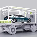 PTI XPSNG Truck Featuring Transparent Display Container Carrying Blue Car