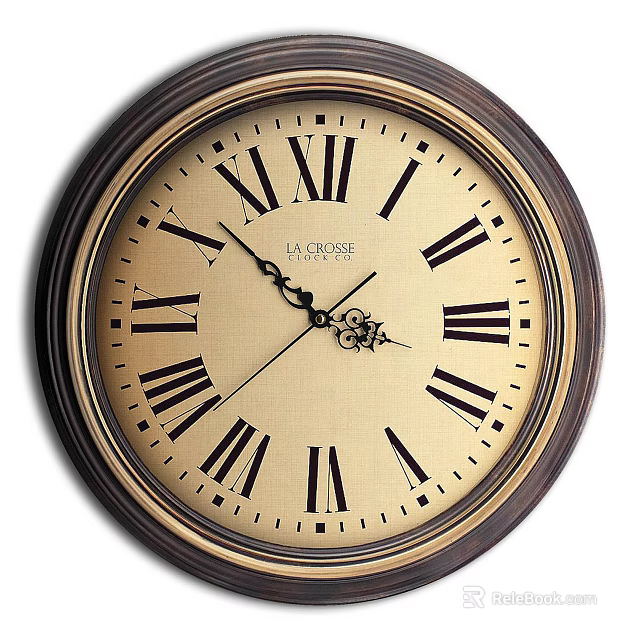 Vintage Wooden Frame Wall Mounted Clock With Beige Dial Roman Numerals And Ornate Hands 3d model 