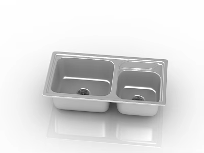 Stainless Steel Double Bowl Kitchen Sink With Smooth Surface And Modern Design 3d model