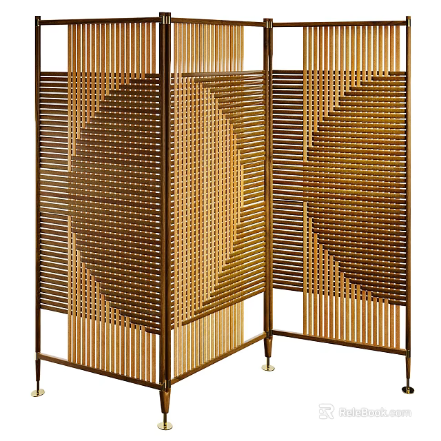 Elegant Modern Bamboo Room Divider With Geometric Pattern And Folding Panels 3d model