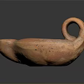 Terracotta Sculpture Ancient Style Oil Lamp With Loop Handle And Rustic Design 3d model