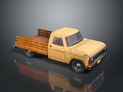 Vintage Yellow Pickup Truck With Wooden Bed And Single Cab Design 3d model