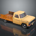 Vintage Yellow Pickup Truck With Wooden Bed And Single Cab Design