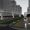 Urban Street Landscape With Lush Trees Colorful Bike Lane And Pedestrian Walkway