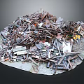 Pile of Scrap Metal and Mixed Waste Materials on Concrete Surface 3d model