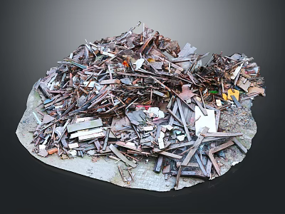 Pile of Scrap Metal and Mixed Waste Materials on Concrete Surface 3d model
