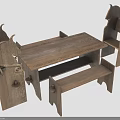 Handcrafted Rustic Wooden Furniture Set With Carved Chairs Table And Bench