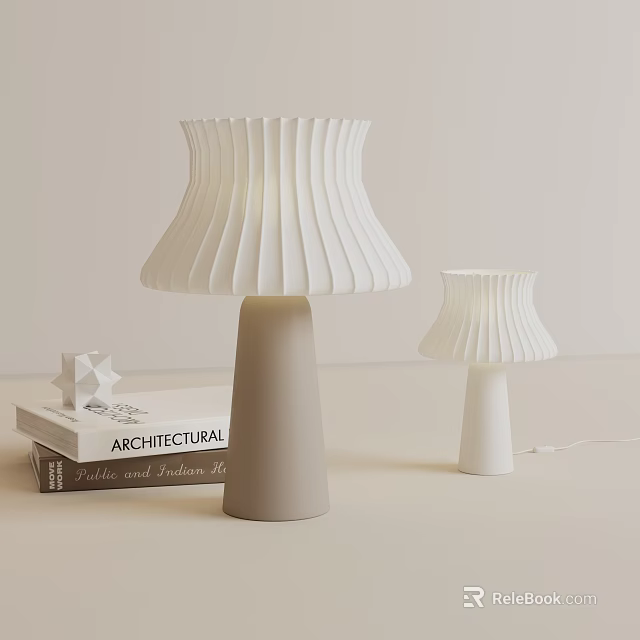 Modern Gray And White Table Lamps With Pleated Shades For Home Decor 3d model 