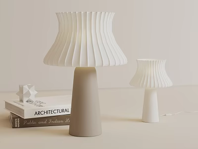 Modern Gray And White Table Lamps With Pleated Shades For Home Decor 3d model