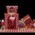Vintage Candy Theme Photo Spot With Nutcracker Soldiers Red Building And Checkered Floor