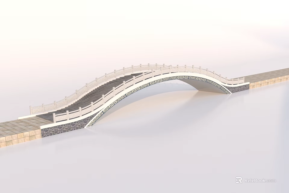Elegant Traditional Arch Bridge Design With Stone Railings And Curved Steps 3d model 