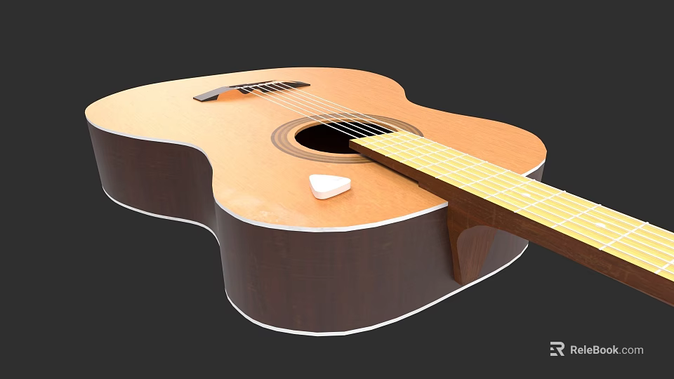 High Quality Wooden Acoustic Guitar Musical Instrument with Artistic Craft Elements 3d model 