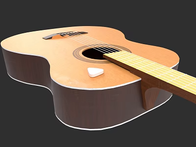 High Quality Wooden Acoustic Guitar Musical Instrument with Artistic Craft Elements 3d model