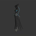 Dark Fantasy Woman In Intricate Black Outfit With Spiked Headdress And Blue Glowing Accents
