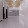 Modern Elevator Lobby With Multiple Black Doors Marble Walls And Ceiling Lights 3d model