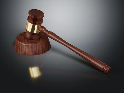Wooden Gavel With Golden Accents On Carved Handle And Dark Background 3d model