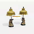 Traditional Style Table Lamps With Peacock Base And Yellow Decorative Shades