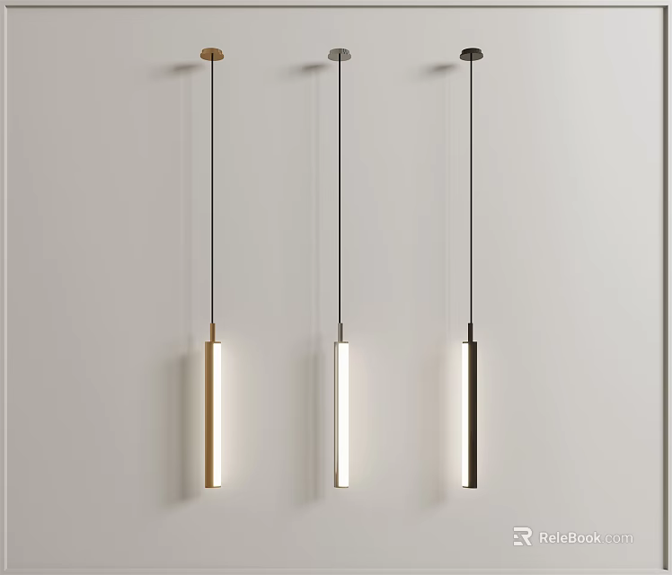 Modern Minimalist Three Long Cylinder Pendant Lights With Gold Silver Black Finish For Interior Decoration 3d model 