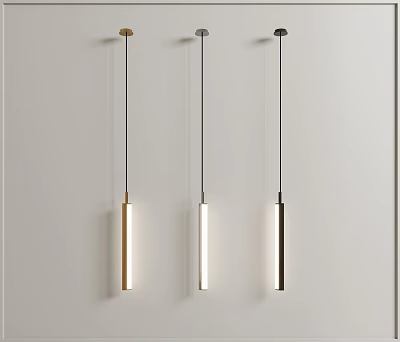 Modern Minimalist Three Long Cylinder Pendant Lights With Gold Silver Black Finish For Interior Decoration 3d model