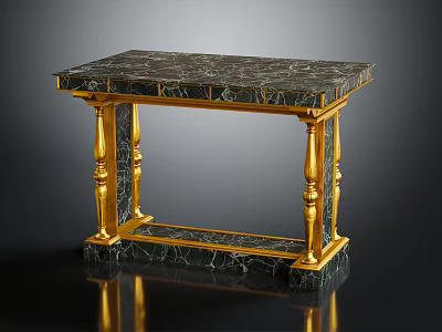 Elegant Luxurious Console Table With Black Marble Top And Golden Ornate Legs 3d model