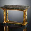 Elegant Luxurious Console Table With Black Marble Top And Golden Ornate Legs