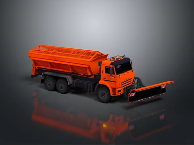 Orange Dump Truck With Front Snow Plow For Winter Snow Removal 3d model