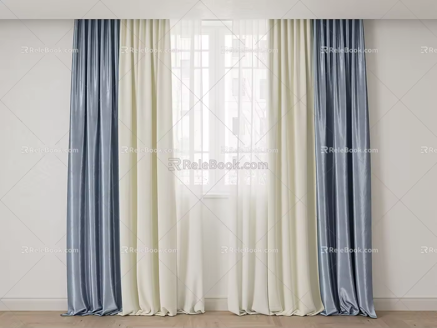 Simple Curtain Gauze Curtain Cream Style Nordic Style Silk Satin Curtain 3d model