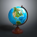 Classic Globe With Wooden Base And Metal Stand Displaying Ocean Land Details