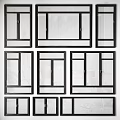 Various Black Framed Window Designs With White Glass Arranged In Grid 3d model