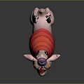 Cute Pink Goat With Red Scarf And Bell Around Neck Standing On Dark Surface
