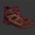 Brown High Top Hiking Shoes With Rugged Sole And Red Accents