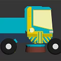 3D Modeled Blue And Yellow Street Sweeper Truck With Front Rotating Brush