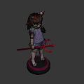 Woman With Cat Ears Horns Holding Red Trident Wearing Purple Top Blue Skirt Pastel Gradient