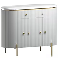 Elegant White Vertical Striped Cabinet With Golden Handles And Legs Design