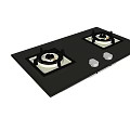Modern Black Glass Gas Stove With Two Burners And Control Knobs For Kitchen 3d model
